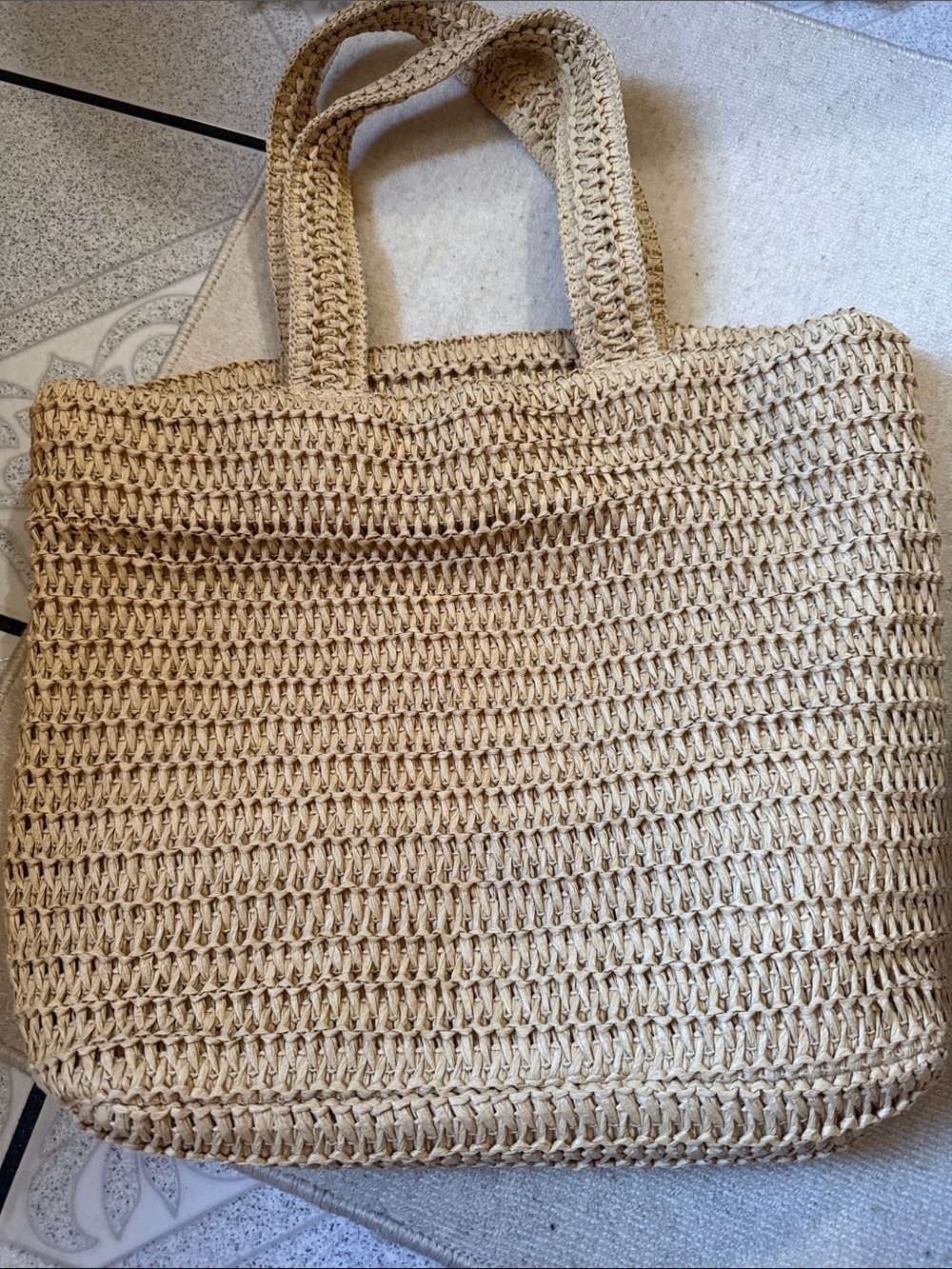 H&M Beige Woven Crochet Tote
